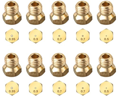 Yesimola10x Messing-Gasstrahldüsen Brennerdüsen,Universal-Gasdüsen-Einspritzdüsen Für LPG-Propangasbrenner,Gasdüsen-Set|Düsen für Gasherd Propan 2×0.5mm, 4×0.7mm, 2×0.9mm,2×0.95mm
