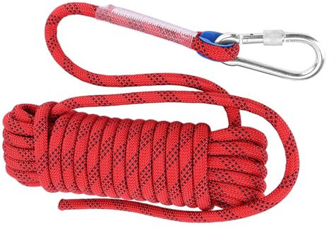 ERYUE 12 Mm Hochleistungs-Paracord, Rotes Outdoor-Kletterseil mit Karabiner, 2100 Kg Stärke für das Überleben Im Notfall, Camping, Angeln, Jagen (10 m)