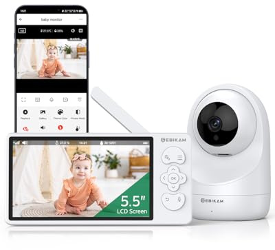 Sebikam 2K/3MP Babyvakt med Kamera och App, 5,5 Tums Skärm, Rörelse- och Ljuddetektering, WiFi, 4X Zoom, 4000mAh Batteri, PTZ 355°, VOX-Läge, Nattseende, Tvåvägs Ljud, Temperaturvisning