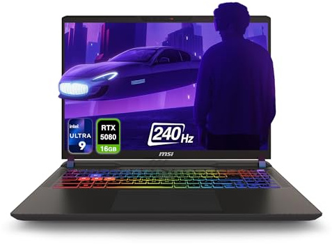 MSI Vector 16 HX AI Gaming Laptop, Intel Ultra 9-275HX, 32 GB DDR5 RAM, 2 TB PCIe SSD, 16 WQXGA (2560x1600) 240Hz Display, Nvidia G-Force RTX 5080, 24 Zone RGB Keyboard, W11 Home, Cosmo Gray