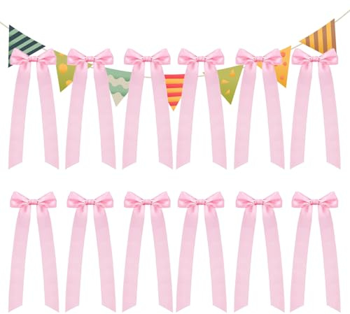 Ribbon Bows for Candles, 12 Pieces Self-Adhesive Pre-Tied Bowknot, Polyester Decorative Stickers for Candle Holders, Present Wrapping, Dinner Table, Birthday, Wedding, or Date Night Decor