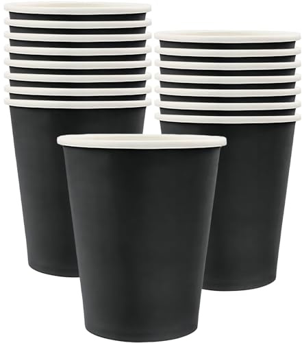 MOMAHUA 16 Stück Schwarz Pappbecher, 250ml Becher Papier Partybecher Trinkbecher Hochzeit Cups für Hochzeit, Kinder DIY, Partybedarf, Tee, Heißen und Kalten Getränken Kaffee Becher