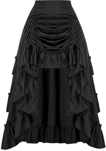 Jupe longue à volants pour femme, style steampunk, gothique, victorien, vintage, taille élastique, médiévale, renaissance, rétro, pirate, Noir , 40