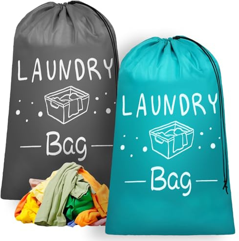 KENPOJO Lot de 2 Sac a Linge Sale Large, Pliable Sac Linge Sale Voyage Imperméable avec Cordon de Serrage, Portable Laundry Bag Sacs de Rangement pour Piscine Dortoir Voyages 120L 66x92 cm Gris Bleu