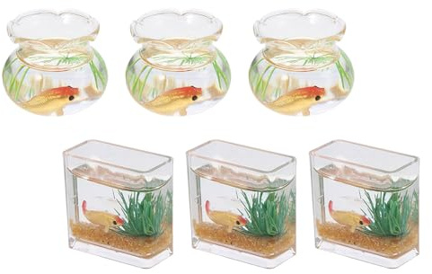 MOLUCKFU 6 Stück Puppenhaus Miniatur Aquarium mit Realistischen Goldfischgläsern Kleine Fischschalen für Puppenhaus Zubehör Dekorative Miniatur Fischbecken für Spielhaus Zufällige Farbe