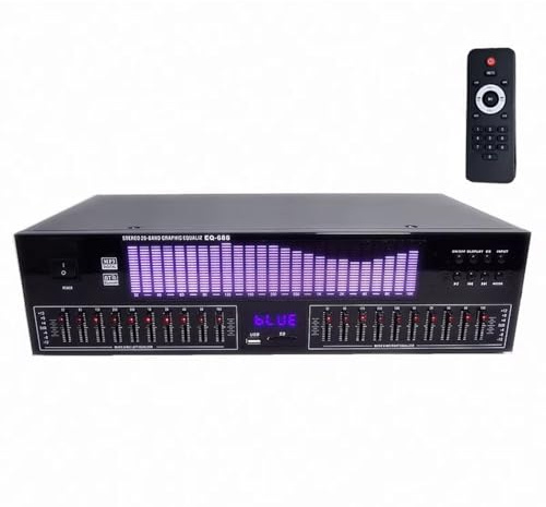 20-Band Graphic Equalizer, Stereo Audio EQ, Hifi Home EQ Tuning Equalizer with 15 Types Of Display, Treble Mid Bass Adjustment, RCA In/Out, 3.5mm MP3 Input, 17 Rack Mount