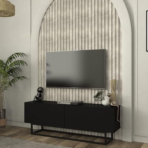 [en.casa] Mobile Porta TV a 2 Ante Ribalta e Telaio in Metallo Stand Centro Multimediale con 2 Scomparti Supporto Televisore Mobile Contenitore per Soggiorno 135x32x47 cm - Nero