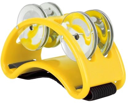 Pandereta con pie Instrumentos musicales Jingle Bell percusión pandereta elíptica caja tambor compañero con platillos(Yellow)