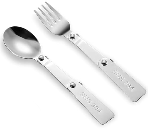 2 cucharas plegables y tenedor plegable, cuchara plegable y tenedor de menú, cubiertos plegables portátiles, cuchara y tenedor de menú para viajes, camping, pícnic, actividades al aire libre