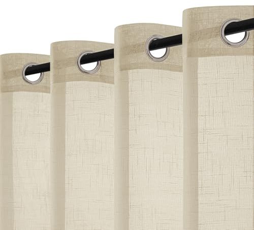 Woaboy Cortinas con Ojales Efecto Lino Semitransparente 140x260 cm Beige