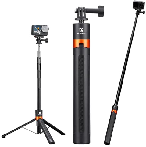 K&F CONCEPT Palo Selfie 2 en 1 con Trípode de 142 cm para Cámaras de Acción | Soporte de Tres Brazos, compatible con Osmo Action 6/5 Pro/4/3, GoPro Hero 13-8, Luna Ultra y JF-106M