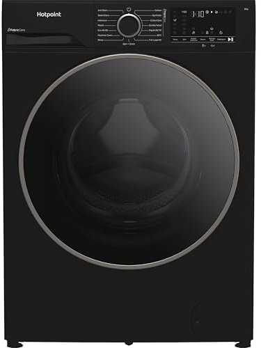 Hotpoint Front Loading Washing Machine, 9 kg, 1400 RPM, A Rated, SteamCare, Anti-Stain, Child Lock, LED Display, 84.5x60x58 cm (Black)