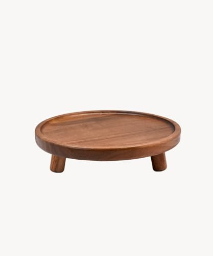 Zoha Akazie Lumo Platte 25 cm - Servierplatte Akazienholz Rund mit Fuß | Tortenplatte Holz Erhöht Handgefertigt | Kuchenplatte Deko Natur Massiv | Servierteller Käseplatte Küche Geschenk