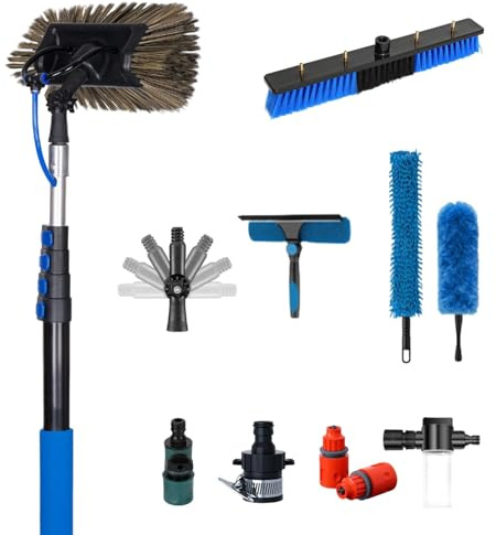 Carbon Fiber Water Fed Pole System, Telescoping Cleaning Brush with Hose Attachment & Soap Dispenser, Multi-Purpose Solar Panel, Window & High Reach RV Washer Equipment(7.3m(24FT))
