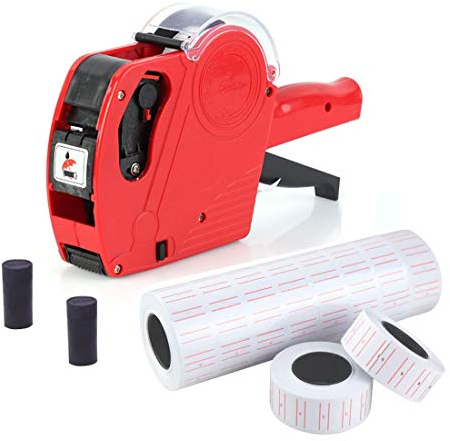 JZK Preisauszeichner 1 Linie 8 Zeichen Einzelhandel Preisschild Pistole Kit mit 10 Rollen Etikett und 2 Tintenpatronen, rot