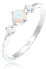 Elli Ring Damen Band Geo Vintage Trend mit Synthetischem Opal 925 Silber