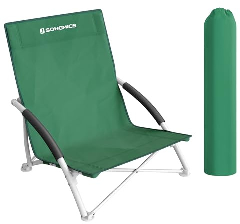 SONGMICS Chaise de Plage, Pliante, Portable, Dossier Haut, Légère, Grande Capacité de Charge, Chaise d'Extérieur avec Sac de Transport, Vert GCB61GV1