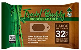 Lingettes humides Larges biodégradables en Bambou de Travel Buddy - Parfait pour Le Camping, Les Voyages, Les Vacances, Les Festivals, 32 lingettes dans Un Paquet