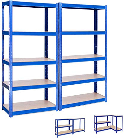 2 x Steckregal Lagerregal Schwerlastregal Regal Kellerregal Werkstattregal Werkbank Garagenregal (Blau / 200x100x40cm / 875kg)