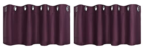 PiccoCasa 2er Set Gardine für Küche Polyester Scheibengardine Kurzgardine Blickdicht Kleine Gardine Burgund 46H x 132B cm