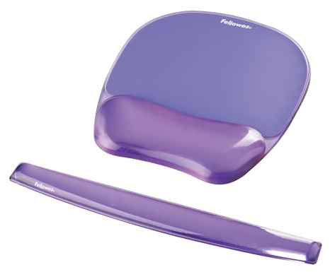 Fellowes Mauspad mit Handgelenkauflage + Fellowes Handgelenkauflage für die Tastatur Crystals - mit weicher Gelfüllung - ergonomisch - abwaschbar - für Büro und Home Office, Schule und Gaming violett