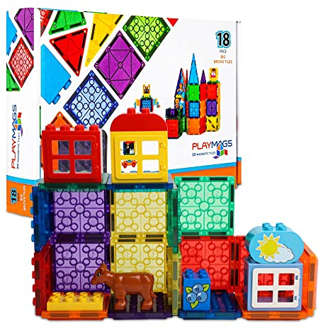 Playmags Tuiles magnétiques, Briques de Construction magnétiques, Blocs magnétiques exclusifs, développement des compétences, 3 Ans et Plus (Grandes tuiles de Briques)