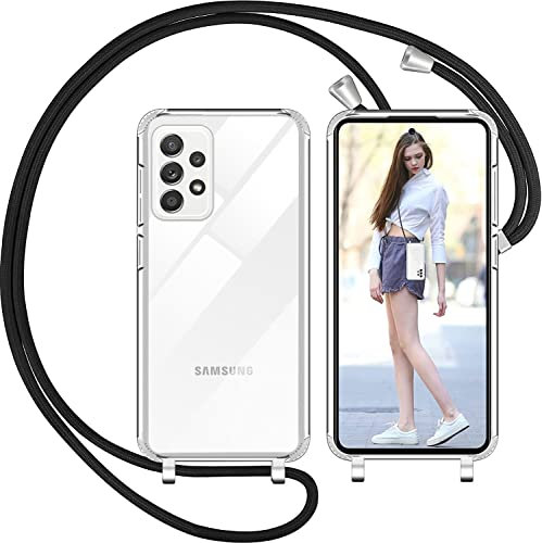 Nupcknn Coque avec Cordon pour Samsung Galaxy A52 4G/A52 5G/A52S, Transparent Coque Collier Réglable Téléphone Étui Portable Lanyard Case Protection Complète Cover(6.5)
