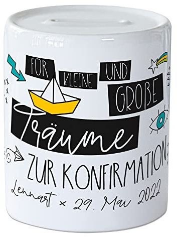 GRAZDesign Spardose Konfirmation Gerschenk personalisiert mit Namen und Datum, Idee als Geldgeschenk, für Mädchen und Jungen, für Träume, aus Keramik