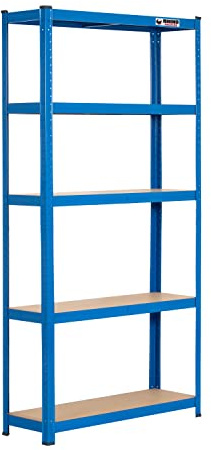 Rhino Racking – Heavy Duty Garage Shelving Unit – 200kg Load Weight Per Shelf – 1000kg Per Unit – 180x90x30cm - Blue – 5 Tier Storage Shelves – Shed Shelving