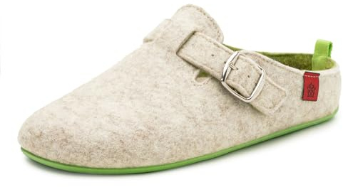Andrés Machado - VAL – Zapatillas de estar por casa unisex - Lana y fieltro para invierno - Suela de goma antideslizante y hebilla ajustable – Color Blanco y Verde, Talla hombre EU 48