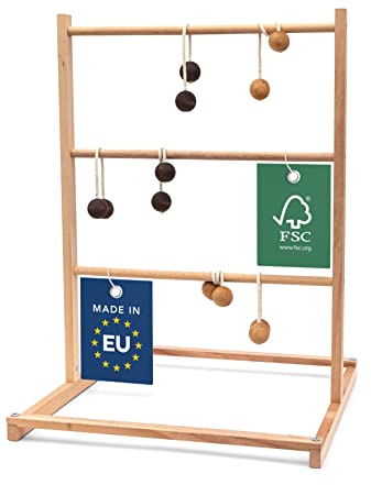 Leitergolf Outdoor aus FSC® zertifiziertem Holz - Test SEHR GUT - Robustes & Natürliches Leiterspiel mit 6x Leitergolf Bällen - Outdoor Wurfspiel für Erwachsene und Kinder ab 3 Jahren - Made in EU