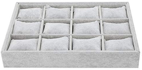 Tissting Boîte à Montres, Élégant Organisateur à Bijoux avec 12 Emplacements, Plateau pour Montres et Bijoux, Dimensions 35 x 24 x 5 cm, en Peluche Douce, pour Rangement à la Maison ou en Magasin