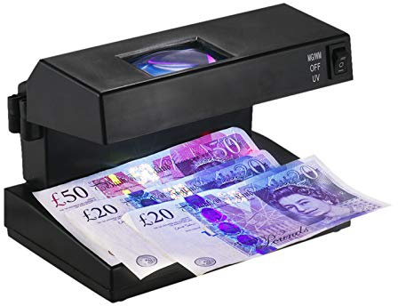 ZSEM Portable Desktop Counterfeit Bill Detector Cash cy Banknotes Notes Checker Hine Support Ultraviolet and Watermark Detection with Magnifier Forged Money Tester for USD Euro Pound, US Plug