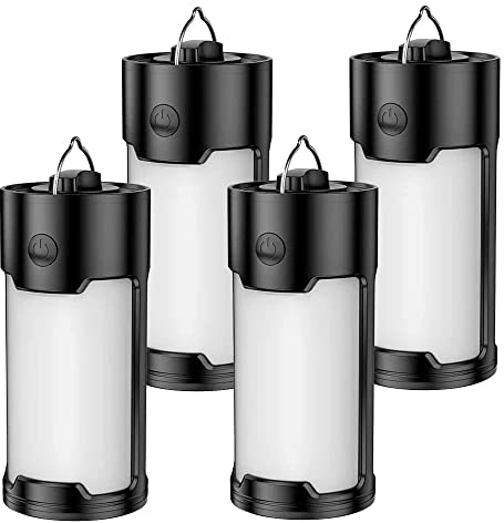 Portable LED Camping Lights, 4PCS Super Bright Camping Lanterns Battery Powered, IPX45 Waterproof 800 Lumens Camping Lamps for Indoors Outdoors Hurricane Home Emergency Storm Power Outages