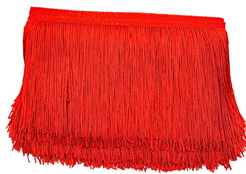 Cinta de flecos elásticos para costura, manualidades, decoración de ropa, ropa interior, disfraz, cortinas, 10 cm x 5 m, color rojo A