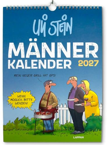 Uli Stein Kalender 2027 - Männerkalender - Wandkalender im Hochformat mit Spiralbindung - Monatskalender mit lustigen Cartoons - 24 x 33 cm - 5 Postkarten als Extra