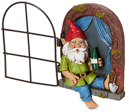 Relaxdays Gnomo da Giardino alla Finestra, HLP 14,5 x 10,5 x 4 cm, Nano da Appendere Albero, Antigelo, Esterno, Colorato, Poliresina