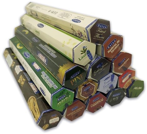 Confezione di incensi Satya – Assortimento di 15 fragranze – 300 bastoncini in totale – Aromaterapia – Meditazione – Spiritualità – Naturale ed ecologico.