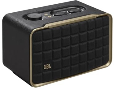 JBL Authentics 200 - Retro Style Smart Home Speaker with Built in Wi-Fi, Bluetooth and Voice Assistants, Alexa and Google Assistant, Multi-Room Playback, Automatic self tuning (Black/Gold)