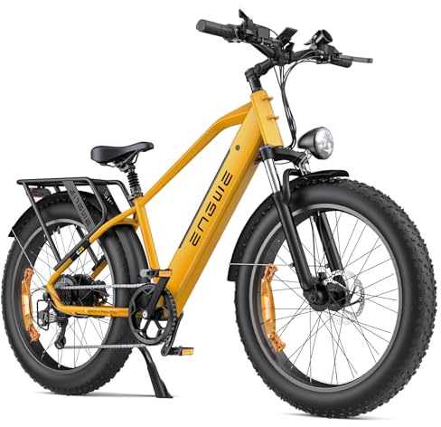 ENGWE E26 Bici Elettrica per Uomo Donna, 26x4.0 Pneumatico Grasso, 250W 48V 16Ah Bicicletta Elettrica - Autonomia Fino a 140KM, Cambio a 7 Velocità, Doppia Sospensione (High-Step, Giallo Bumblebee)