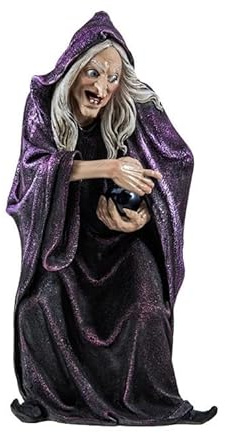 Figura de una Bruja con Tunica Morada con Bola de Cristal de Resina Pintada a mnao 7x5x28 cm