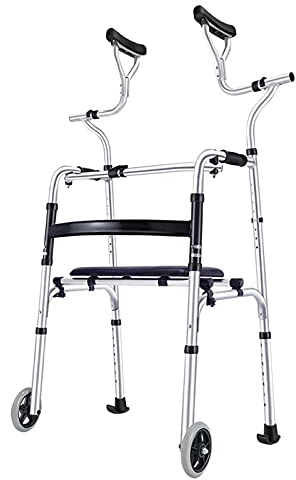 Joyfitness Gehbock für Senioren mit Sitz- und Armlehnenpolster, höhenverstellbarer Stehgehhilfe, Rehabilitationshilfsmittel aus Aluminiumlegierung, leichte Gehhilfe