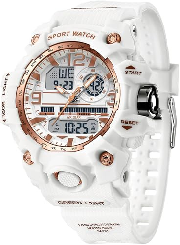 findtime Orologio da polso da donna, digitale, sportivo, per adolescenti, colore bianco, con display analogico, militare, impermeabile