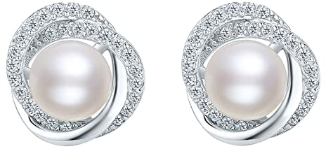 ZHOU LIU FU 925 Silber Perlenohrringe Süßwasserperlenohrringe Kleine 8-10mm Blume Romantischer Schmuck Frauen Geburtstagsgeschenk