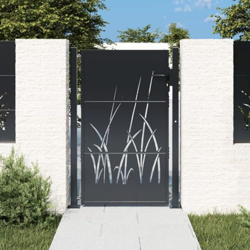 Mengtu Gartentor Metalltor Gartentür Gartenpforte Zauntür Zauntor Einfahrtstor Hoftor Doppeltor Einzeltor Tor Pforte Garten Zaun Anthrazit 105x155 cm Stahl Gras-Design Garten Möbel