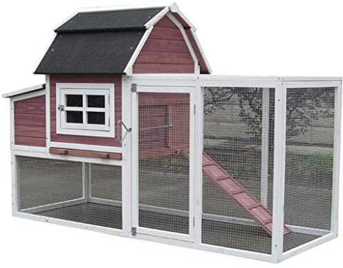 WYRMB Hühnerstall, Kaninchenstall, Haus mit integrierter Auslauf-Reinigungsschale, innovativer Verriegelungsmechanismus, Heimtierbedarf, Geflügelpflege (braun, 177 x 66,6 x 123 cm)