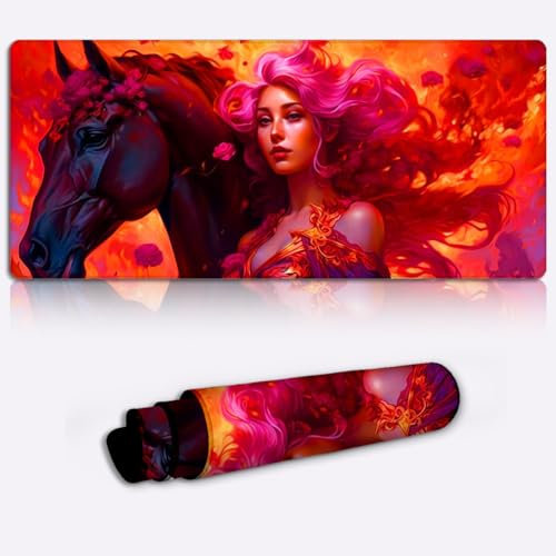 Mousepad Girl and Horse XL PC Schreibtischzubehör – erweitertes (80 x 30 x 0,3) cm großes Mauspad, wasserabweisendes Mäusepad, Computer Maus Schreibtischzubehör