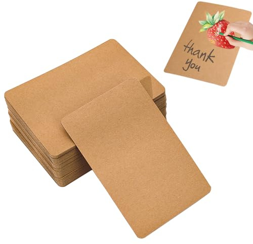Zasvec Blanko Kraftpapier Karten 50 Stück Karten Karteikarten A6 Set Bastelkarton Runde Ecken Braun Blanko Postkarten Blanko Karten zum Selbstgestalten Bastelkarton, 10X15cm, 350g/m²