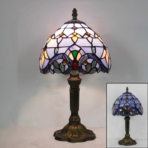 Mengjay Lampe Nachttischlampe Retro 220V Kleine Tischlampe Rose Traube Bunte Glas Lampenschirm Schlafzimmer Deko Schlafzimmer Tischlampen Nachtlampe Tischleuchte