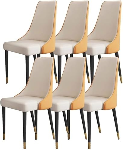 JNQLLDS Stuhl Küchen-/Esszimmerstuhl, 6er-Set, Mikrofaser-Leder, Wohnzimmer-Seitenstühle, Holzbeine, ergonomischer Sitz